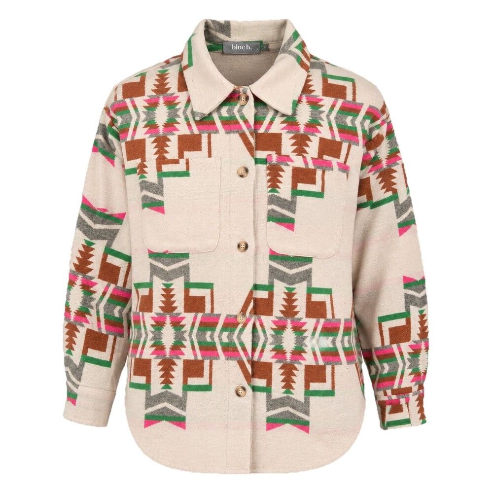 Blue B Leah Aztec Southwestern Aztec Shacket Jacket Womens S Beige Terracotta